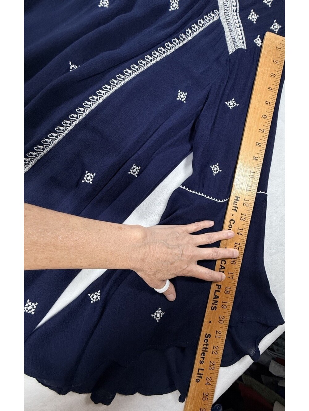 Umgee XL Navy Blue Embroidered Boho Tunic Bell Sleeve Peasant Blouse Cotton - Picture 12 of 12